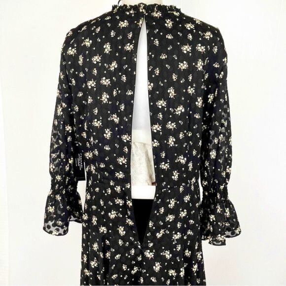 TAHARI Floral Long Sleeve Dot Chiffon Ruffle Faux Wrap Dress 12 - Picture 6 of 10